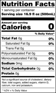 the nutrition facts in a bottle of blk. water.